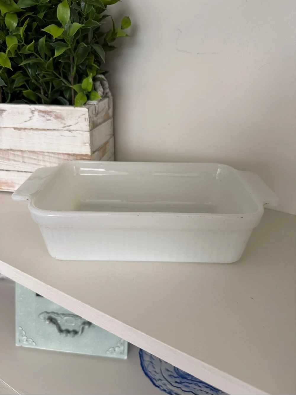 Vintage Fire-King 1409 White Milk Glass Loaf Pan 1 Qt Anchor Hocking Oven Ware U